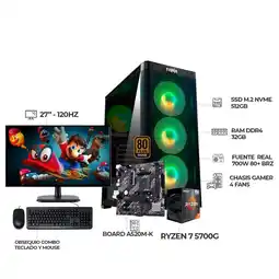 Falabella COMPUTADOR GAMER RYZEN 7 5700G+ MONITOR 27 120HZ+ RAM 32GB+ SSD 512GB+ 700W+BRZ oferta