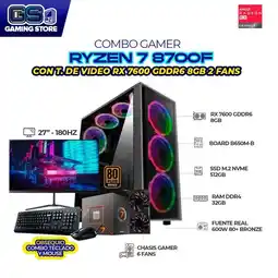 Falabella PC GAMER R7 8700F RX 7600 8GB RAM 32GB SSD 512GB + MONITOR 27 FHD 180HZ + COMBO oferta