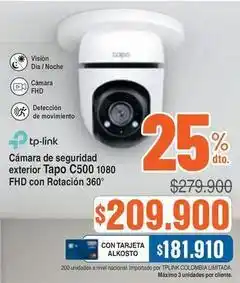 Alkosto Tp-link - cámara de seguridad exterior tapo c500 1080 fhd con rotación 360° oferta
