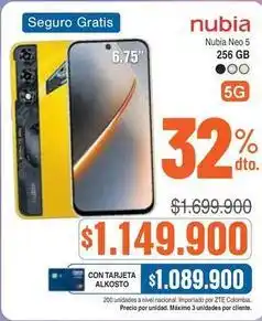 Alkosto Neo - nubia 5 256 gb oferta