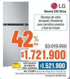 Alkosto Lg - nevera 243 litros ref.: vt24bpy oferta
