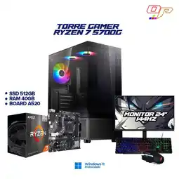 Falabella PC GAMER RYZEN 7 5700G + MONITOR 24 144HZ - CHASIS XPG INVADER X - RAM 40GB - SSD 512GB + COMBO oferta
