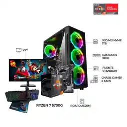 Falabella COMPUTADOR GAMER 7 5700G+ MONITOR 22 FHD+ RAM 32GB+ SSD 1TB+ Combo 4 en 1 oferta