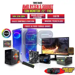 Falabella PC GAMER R5 5600GT MONITOR 22 FHD 32GB RAM SSD 1TB CHASIS 4 FANS RGB oferta