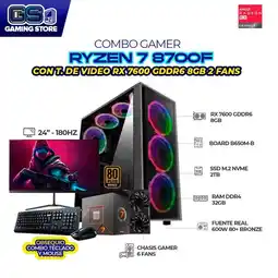Falabella PC GAMER R7 8700F RX 7600 8GB RAM 32GB SSD 2TB + MONITOR 24 FHD 180HZ + COMBO oferta