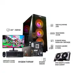 Falabella COMPUTADOR GAMER R7 8700F RTX 5060TI MONITOR 24 120HZ FHD RAM 64GB SSD 2TB B650 oferta