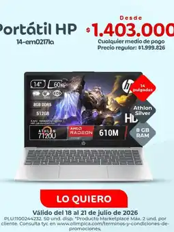 Olímpica Hp - portátil 14-em0217la oferta