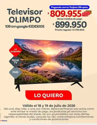 Olimpo - televisor 109 cm google 43d8300s