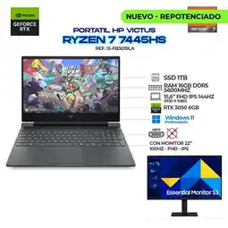 Falabella PORTATIL VICTUS AMD RYZEN 7 7445HS + Monitor 22 100Hz - RTX 3050 6GB - RAM 16GB - 1TB oferta