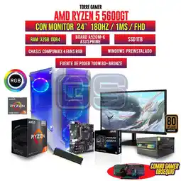 Falabella PC GAMER R5 5600GT MONITOR 24 180HZ FHD 32GB RAM SSD 1TB CHASIS 4 FANS RGB oferta