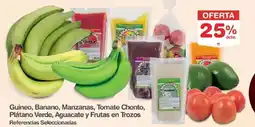 Makro Guineo, banano, manzanas, tomate chonto, plátano verde, aguacate y frutas en trozos oferta