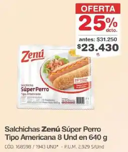 Makro Zenú salchichas súper perro tipo americana oferta