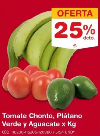 Tomate chonto, plátano verde y aguacate