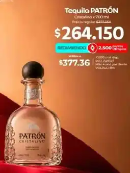 Olímpica Patrón tequila cristalino oferta