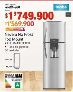 Metro Mabe - nevera no frost top mount ref. rma313fxcu oferta