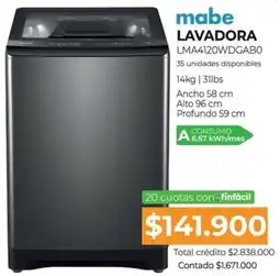 Full Hogar mabe LAVADORA LMA4120WDGAB0 oferta