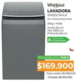 Full Hogar Whirlpool LAVADORA WW20LTAHLA oferta