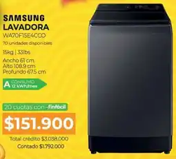 Full Hogar SAMSUNG LAVADORA WA70F15E4CCO oferta