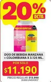 Ara Postobón - dúo de bebida manzana + colombiana oferta