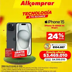 Alkomprar Alkomprar iPhone 15 128GB 5G Negro oferta