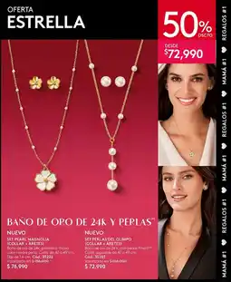 Ésika Baño de oro de 24k y perlas set pearl magnolia collar aretes oferta