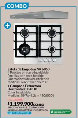 Homecenter Chilblader estufa de empotrar sv 6860 + campana extractora horizontal cx 4310 oferta