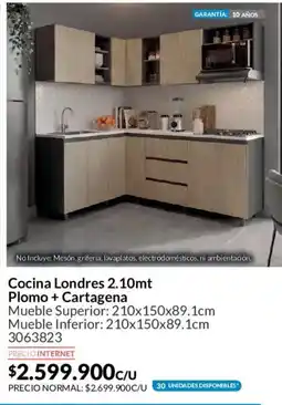 Homecenter Cocina Londres 2.10mt Plomo + Cartagena oferta