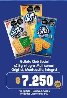 Surtifamiliar Club Social galleta integral multicereal original mantequilla integral oferta