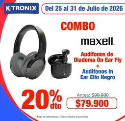 Ktronix maxell audífonos de diadema on ear fly + audifonos in ear elio negro oferta