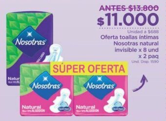 FarmaTodo Oferta Toallas Íntimas Nosotras Natural Invisible 2x8 und oferta