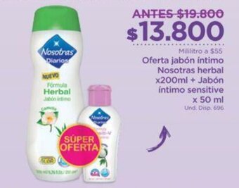 FarmaTodo Oferta Jabón Íntimo Nosotras Herbal 200ml + Jabón Íntimo Sensitive 50ml oferta