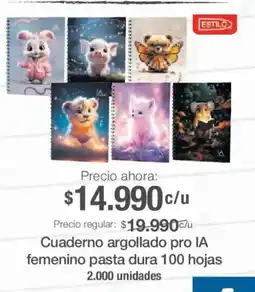 Jumbo Estilo cuaderno argollado pro ia femenino pasta dura 100 hojas oferta
