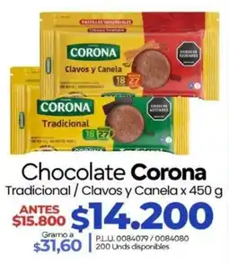 Supermercados Surtiplaza Chocolate Corona Tradicional / Clavos y Canela oferta