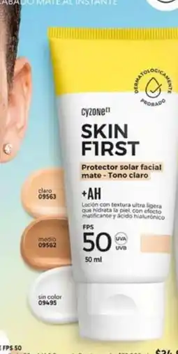Cyzone First - skin first protector solar facial mate - tono claro fps 50 oferta
