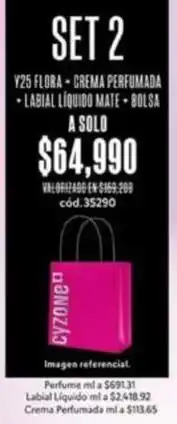 Cyzone Flora - set 2 y25 flora - crema perfumada - labial líquido mate - bolsa oferta