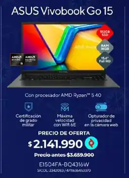 Olímpica Asus vivobook go 15 oferta