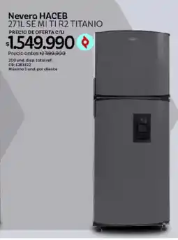 Olímpica Nevera Haceb 271l se mi ti r2 titanio oferta