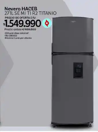 Nevera Haceb 271l se mi ti r2 titanio