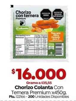 Mercaldas Chorizo Colanta Con Temera Premium oferta