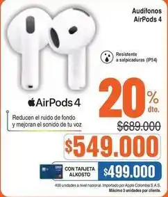Alkosto Apple - airpods 4 oferta