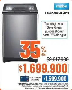 Alkosto Mabe lavadora 20 kilos oferta