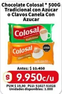 Caribe Supermercados Chocolate Colosal Tradicional con Azúcar o Clavos Canela Con Azucar oferta