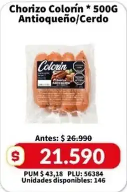 Caribe Supermercados Colorin chorizo antioqueño/cerdo oferta