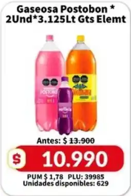Caribe Supermercados Postobon gaseosa 2und*3.125lt gts elemt oferta