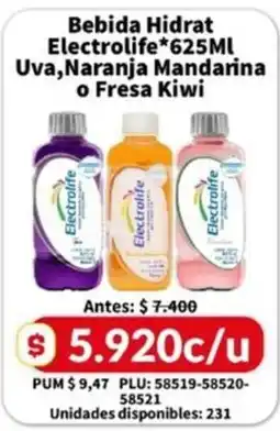 Caribe Supermercados Electrolife bebida hidrat uva naranja mandarina o fresa kiwi oferta