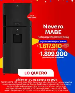 Olímpica Mabe - nevera mabe no frost grafito rmp415bcg oferta