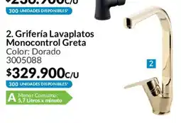Homecenter Grifería lavaplatos monocontrol greta oferta