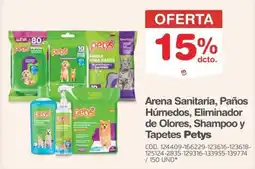Makro Petys arena sanitaria, paños húmedos, eliminador de olores, shampoo y tapetes petys oferta