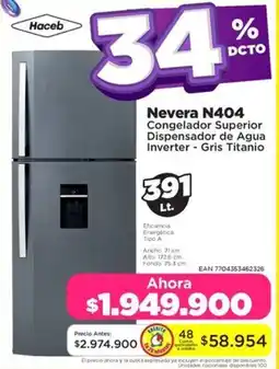Alkomprar Haceb nevera n404 congelador superior dispensador de agua inverter - gris titanio oferta
