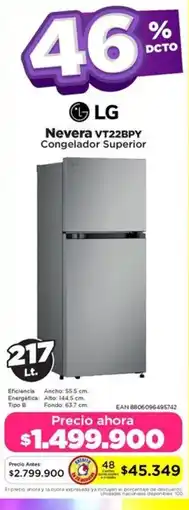 Alkomprar LG Nevera VT22BPY Congelador Superior oferta